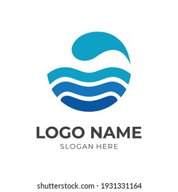 Wave Logo In Circle Vector With Flat Blue Color Style