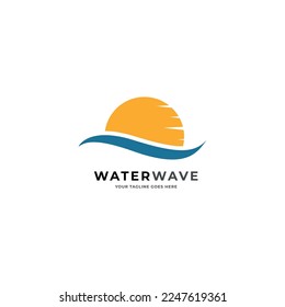 wave logo in circle vector with flat blue color style