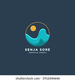 wave logo for the company. japanese theme. Sun logo with the wave