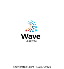 Wave logo concept, abstract wavy shape of dots. Water bubbles icon, minimal style emblem. Unusual modern logotype design template. Vector illustration