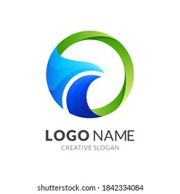 wave logo design with 3d green and blue color style