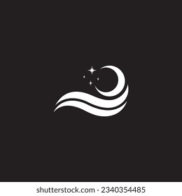 Wave logo design with crescent moon and star combination