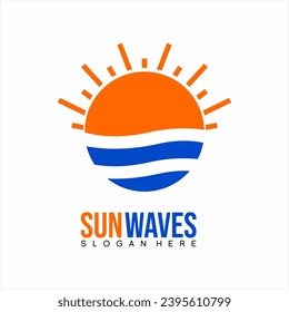 Diseño del logo de la ola con amanecer. Logo de concepto único.