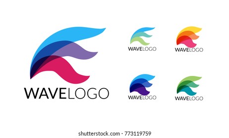 Wave Logo in five color combinations. Vector