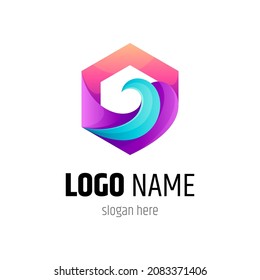 Wave logo in hexagon frame with gradient colors