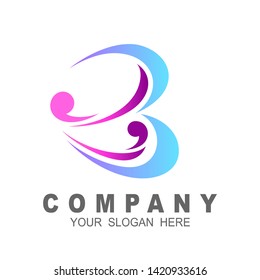 wave logo with letter b design template, wave and water icon