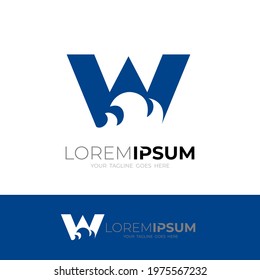 Wave logo and letter W design combination, blue color icon