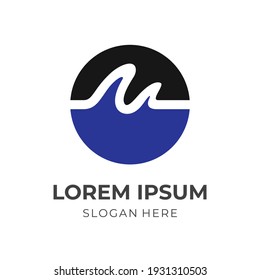 diseño de espacio negativo para el logotipo de ondas estilo de color azul y negro plano