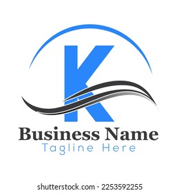 Logo De Onda En Plantilla De Letra K. Letra wave on K, concepto de signo de onda inicial