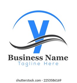 Wave Logo On Letter Y Template. Wave On Y Letter, Initial Wave Sign Concept