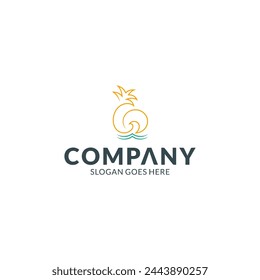 Wave logo with palm tree and sun