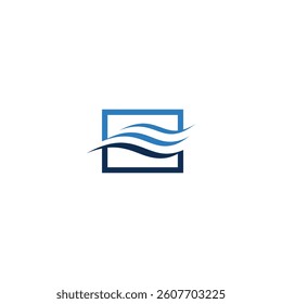 wave logo, river icon, blue color