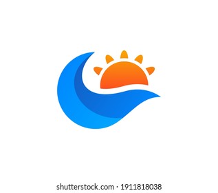 Wave logo sunset vector icon 