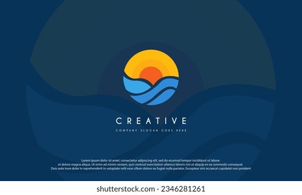 wave logo template for beach coast holiday vector illustration.