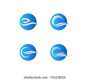 Wave logo template in circle with blue gradient color