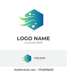 wave logo template flat blue and green color style