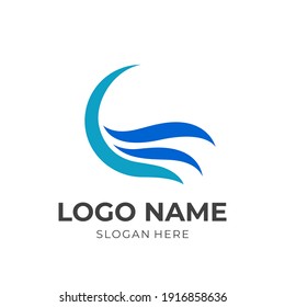 wave logo template flat blue color style