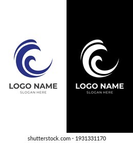 wave logo template with flat blue and white color style