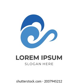 plantilla de logotipo de onda con estilo de color azul plano