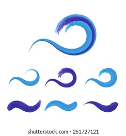 Wave  logo template set . Emblem symbol. Elements for your design. Watercolor brush strokes.Vector illustration