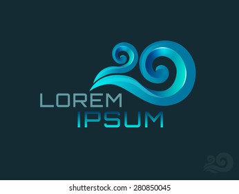Wave logo template. Stylized water icon isolated on dark background. Vector symbol.