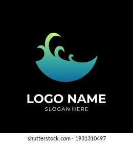 wave logo vector flat blue and green color style