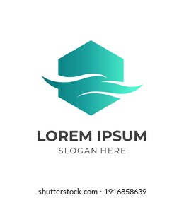 wave logo vector flat green color style