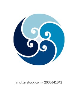 Wave logo. Vector round aqua swirl logotype symbol