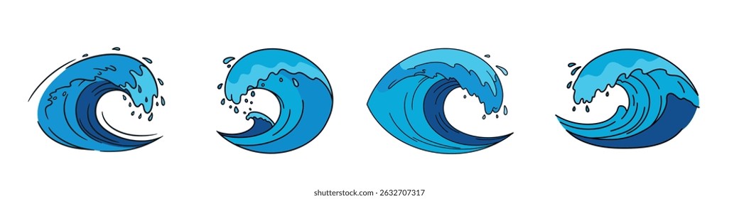 Wave logo vector set. Water icon templates. Abstract sea, ocean surges in circle. Nature blue liquid concept design