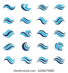 Wave logo vector set. Water icon templates. Abstract sea, ocean surges in circle. Nature blue liquid concept design