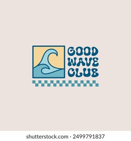 Wave Logo. Vintage surf design template for surf club, surf shop, surf merch.