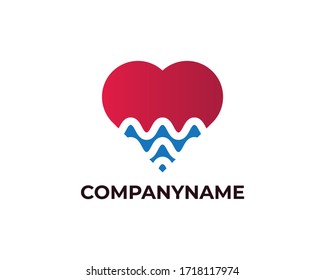Wave Love Logo Design Template Element