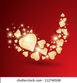 Wave made with golden hearts. Vector