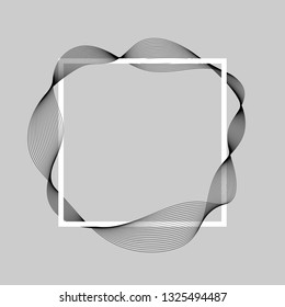 Wave of many black lines over square frame. Creative line art. Design elements created using the Blend Tool. 