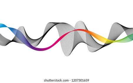 Wave of the many colored and black lines. Abstract wavy stripes on a white background isolated. Creative line art. Design elements created using the Blend Tool.