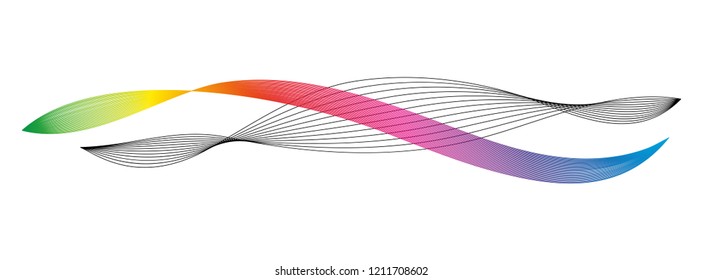 Wave of the many colored and black lines. Abstract wavy stripes on a white background isolated. Creative line art. Design elements created using the Blend Tool.