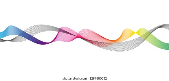 Wave of the many colored and black lines. Abstract wavy stripes on a white background isolated. Creative line art. Design elements created using the Blend Tool.