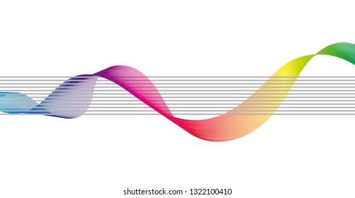 Wave of the many colored and black lines. Abstract wavy stripes on a white background isolated. Creative line art. Design elements created using the Blend Tool.