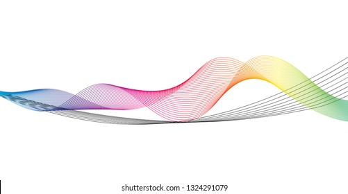 Wave of the many colored and black lines. Abstract wavy stripes on a white background isolated. Creative line art. Design elements created using the Blend Tool.