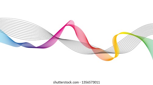 Wave of the many colored and black lines. Abstract wavy stripes on a white background isolated. Creative line art. Design elements created using the Blend Tool.