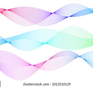 Wave of the many colored lines. Abstract wavy stripes on a white background isolated. Creative line art. Vector illustration EPS 10. Design elements created using the Blend Tool. Curved smooth tape