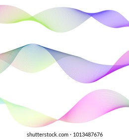 Wave of the many colored lines. Abstract wavy stripes on a white background isolated. Creative line art. . Design elements created using the Blend Tool. Curved smooth tape