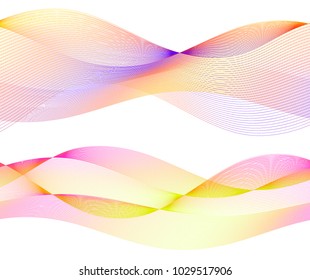 Wave of the many colored lines. Abstract wavy stripes on a white background isolated. Creative line art. Vector illustration EPS 10. Design elements created using the Blend Tool. Curved smooth tape