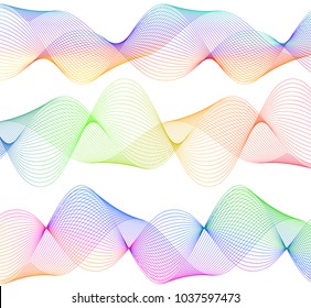 Wave of the many colored lines. Abstract wavy stripes on a white background isolated. Creative line art. Vector illustration EPS 10. Design elements created using the Blend Tool. Curved smooth tape