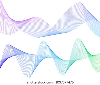 Wave of the many colored lines. Abstract wavy stripes on a white background isolated. Creative line art. Vector illustration EPS 10. Design elements created using the Blend Tool. Curved smooth tape