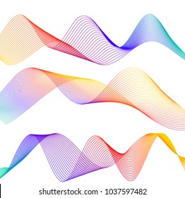 Wave of the many colored lines. Abstract wavy stripes on a white background isolated. Creative line art. Vector illustration EPS 10. Design elements created using the Blend Tool. Curved smooth tape