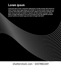 Wave of the many colored lines. Abstract wavy stripes on a black background isolated. Creative line art. Vector illustration. Design elements created using the Blend Tool. Curved smooth tape