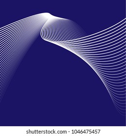 Wave of the many colored lines. Abstract wavy stripes on a dark blue background isolated. Creative line art. Vector illustration. Design elements created using the Blend Tool. Curved smooth tape
