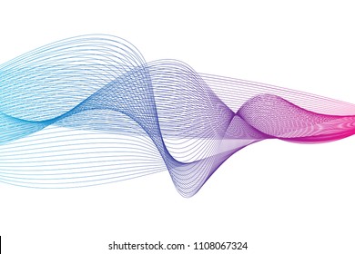 Wave of the many colored lines. Abstract wavy stripes on a white background isolated. Creative line art. Design elements created using the Blend Tool. 