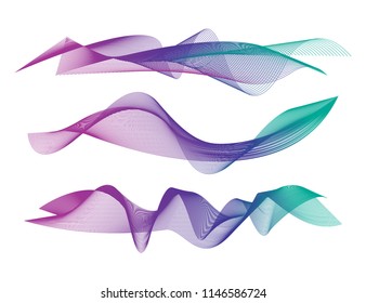Wave of the many colored lines. Abstract wavy stripes on a white background isolated. Creative line art. Design elements created using the Blend Tool. 